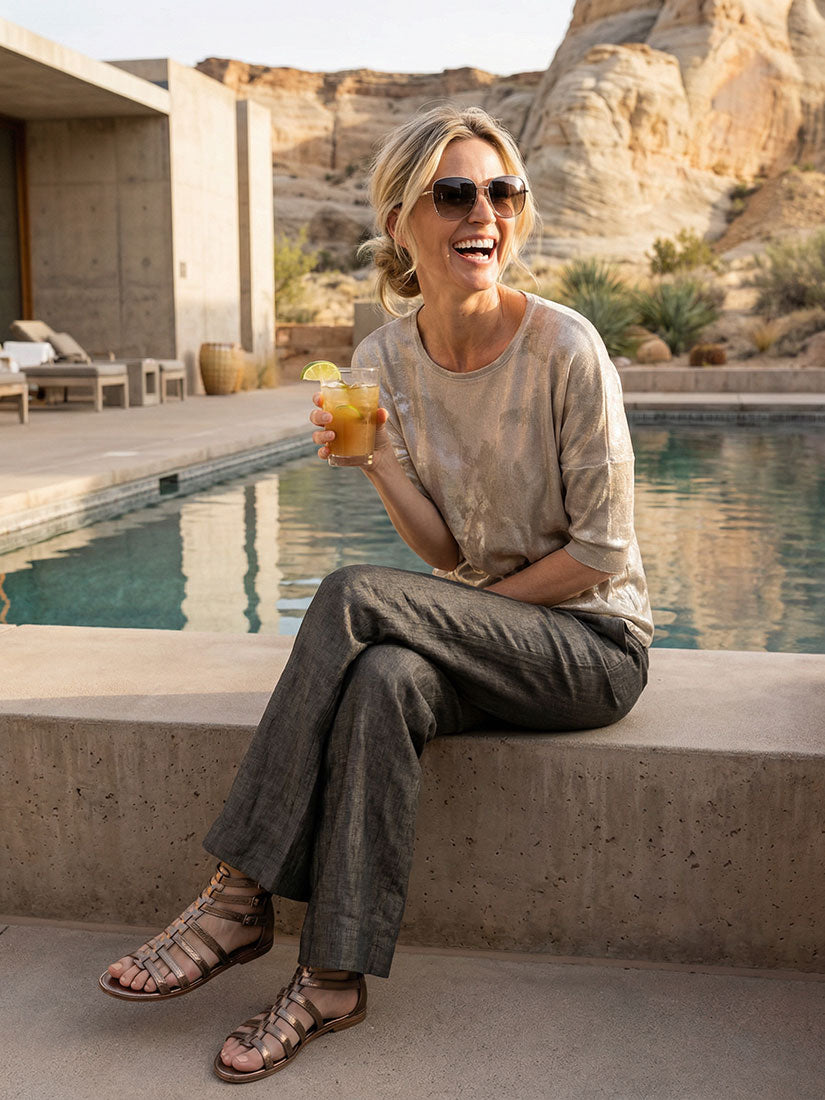 beate heymann bronzo linen pant studio lifestyle