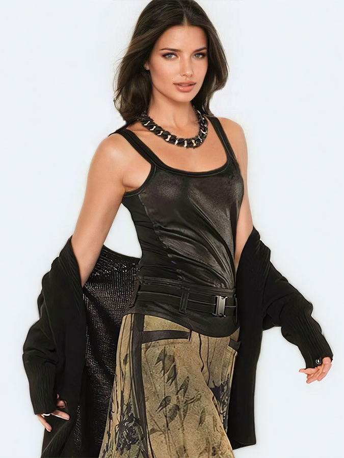 beate heymann faux leather tank top black on brown hair model