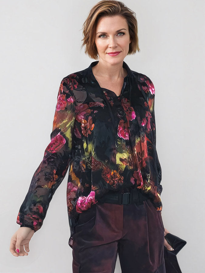 peony floral print blouse black by beate heymann