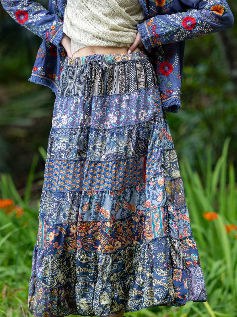 cienna designs stevie patchwork skirt denim mix