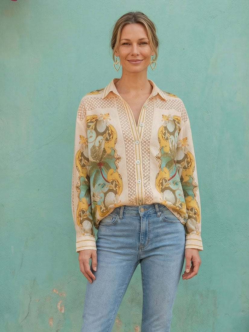 farm rio royal sea crochet euroflax shirt