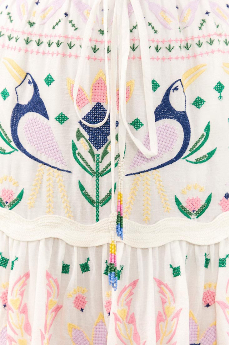 Farm Rio SUMMER GARDEN Embroidered Maxi Skirt