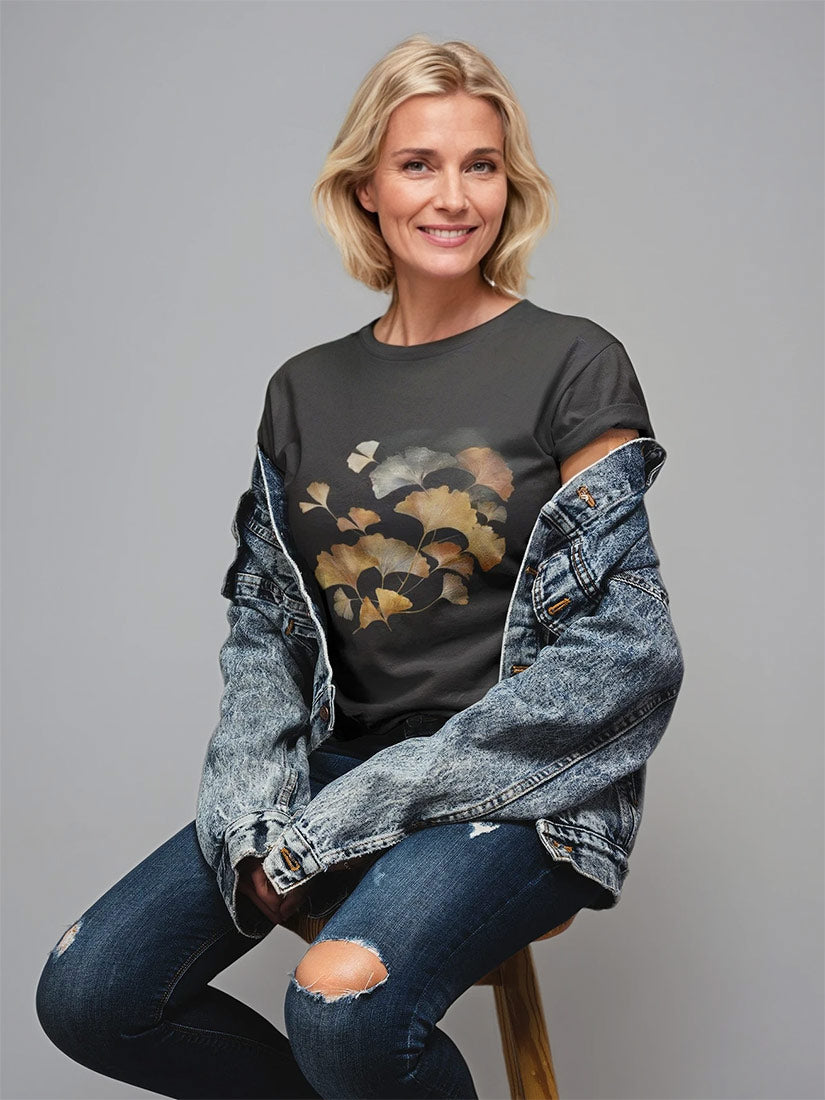 ancient leaves graphic tee from get dressed collective on blonde model