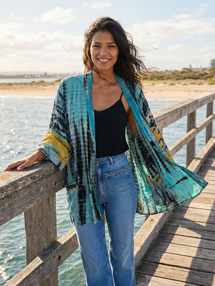 BEACH DAY Vintage Silk Kimono