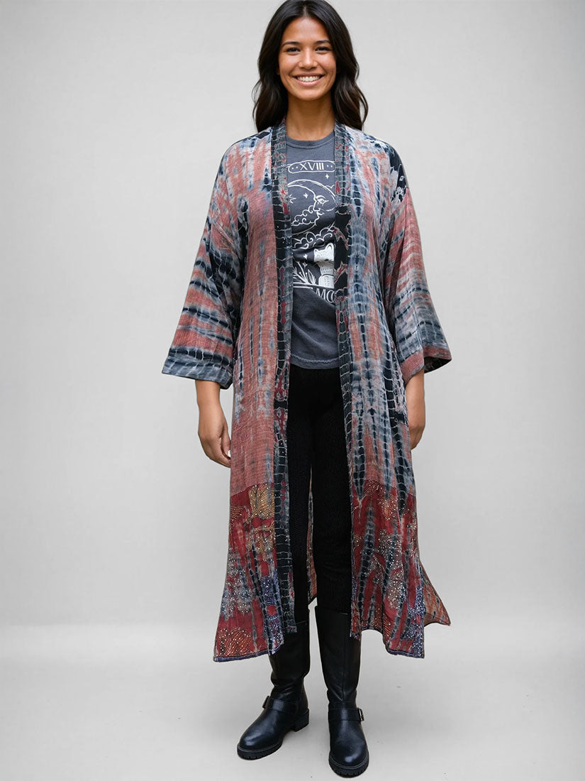 get dressed collective bebop recycled silk embroidered kimono