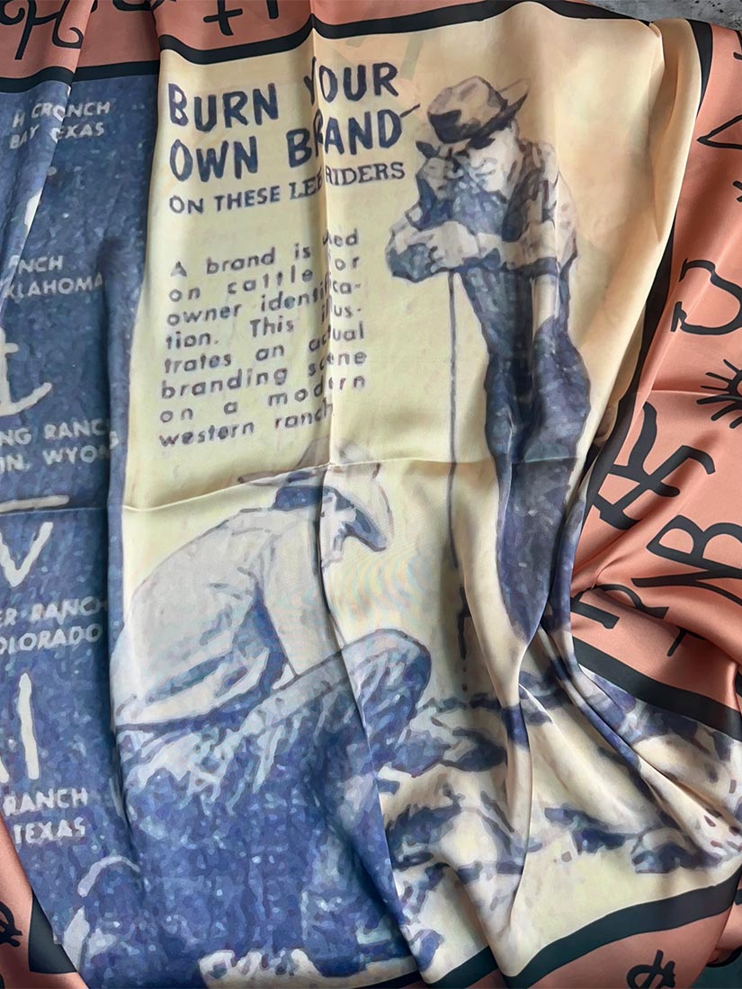 Burn your own brand wild rag silk scarf bandana rarebird close up
