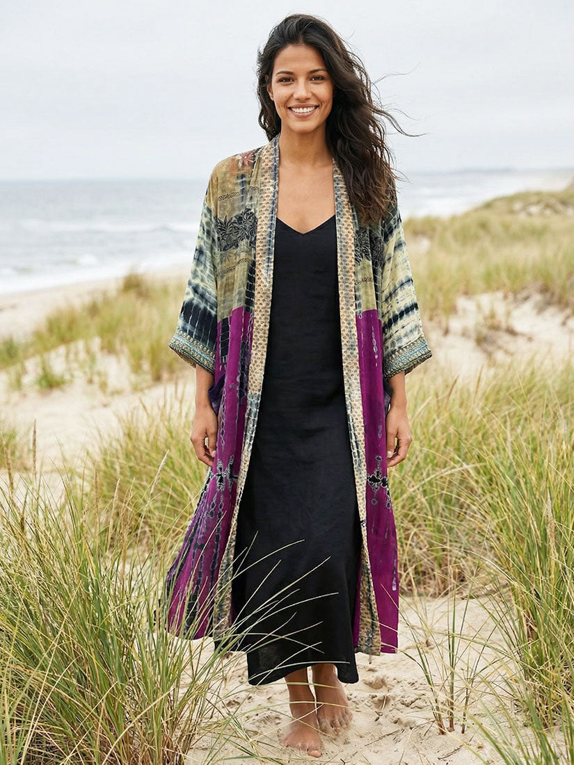 coastal jewel vintage kimono on beach from get dressed collective