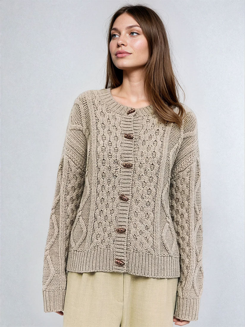 DEENA Cable Knit Cardigan Creme