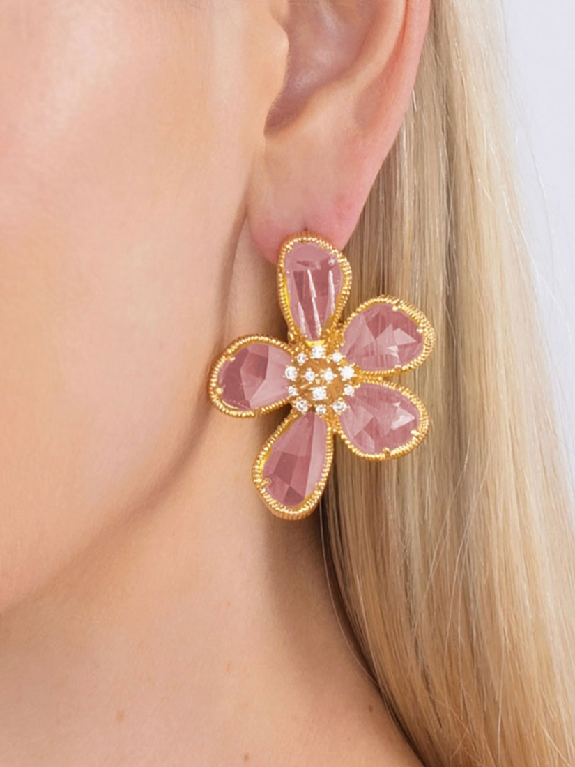 Dori CZ crystal earrings pink with gold eye candy los angeles kolab earring