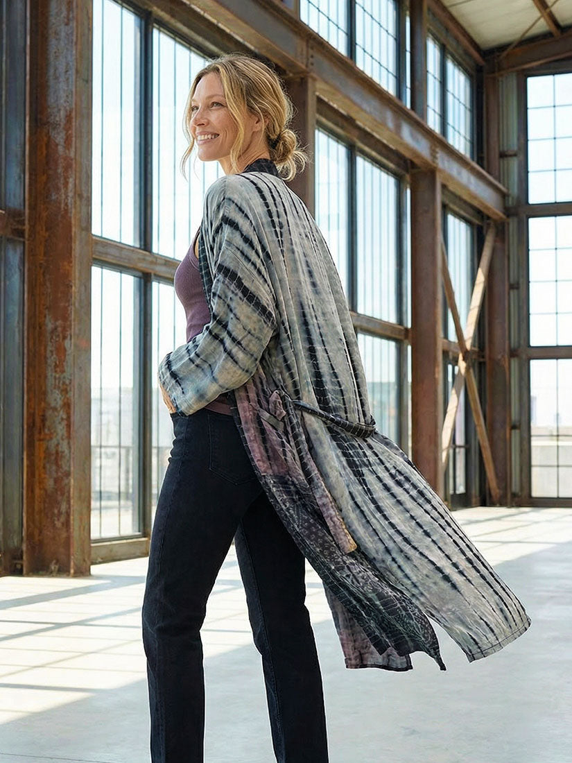 GREY SCALE Vintage Silk Tie Dye Kimono