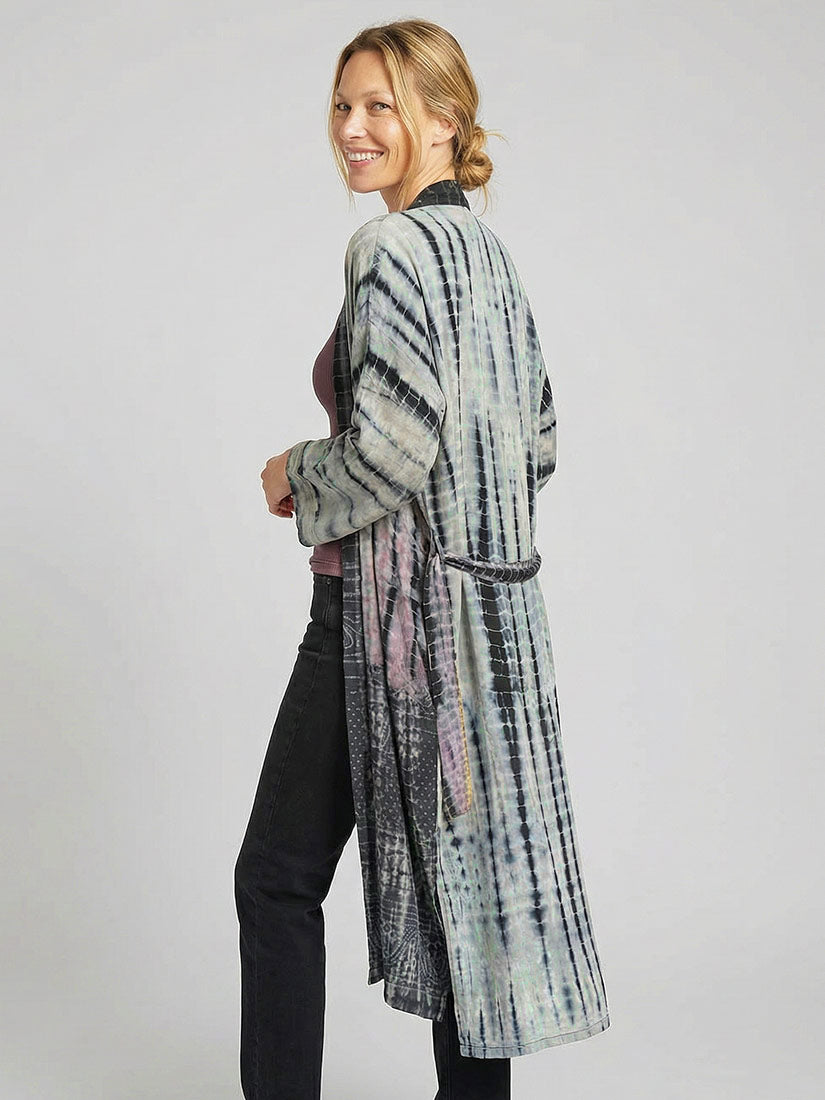 GREY SCALE Vintage Silk Tie Dye Kimono