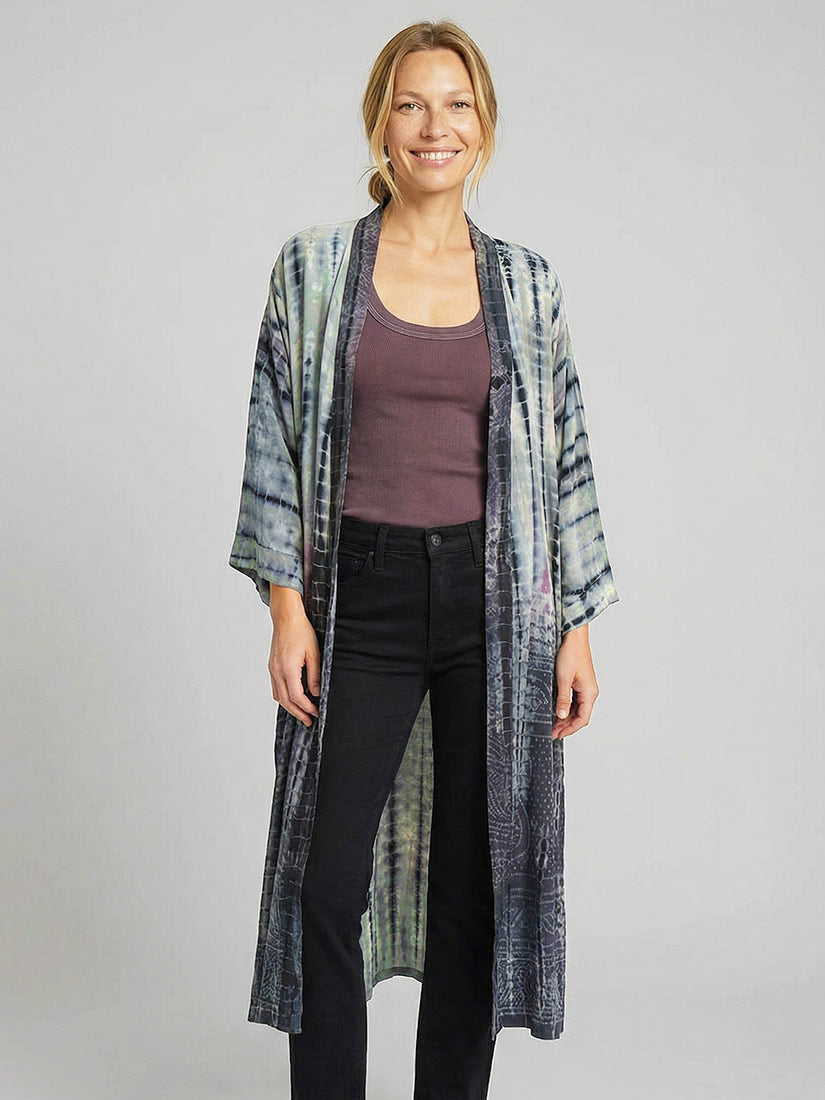 GREY SCALE Vintage Silk Tie Dye Kimono