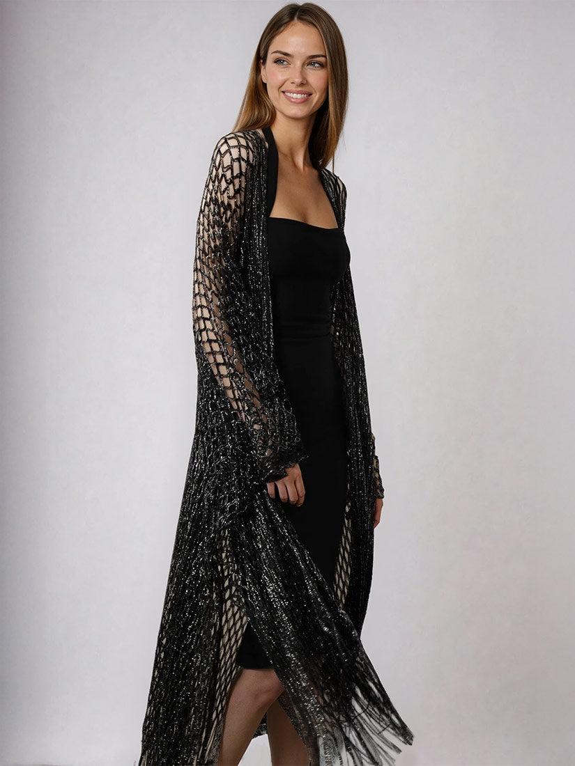 landa lurex crochet kimono duster in black from Get Dressed collective