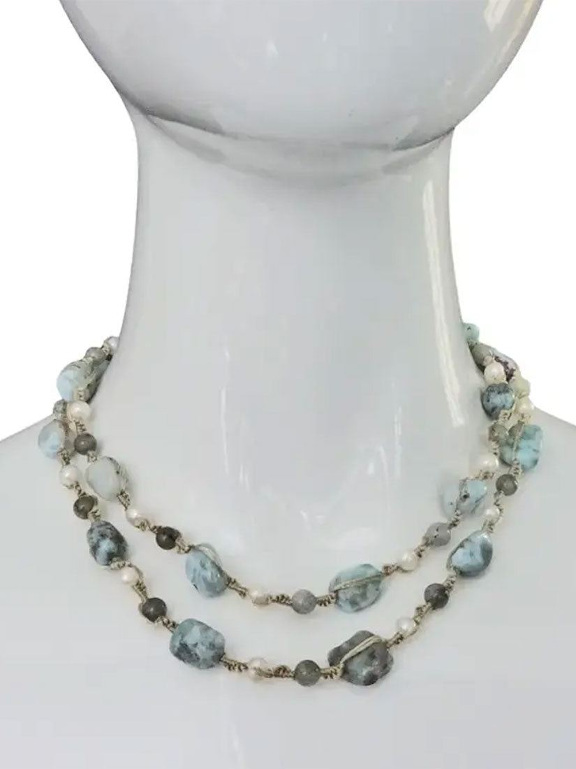 LARIMAR Knotted Pearl Necklace
