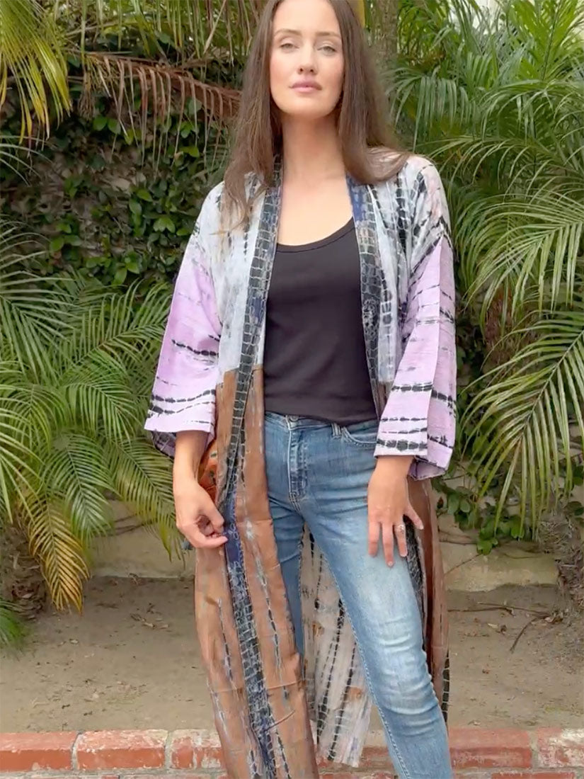 LAVENDER MIST Vintage Silk Tie Dye Kimono