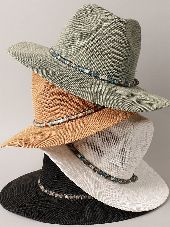 lexi panama hat with beaded ribbon cc beanie-get dressed collective