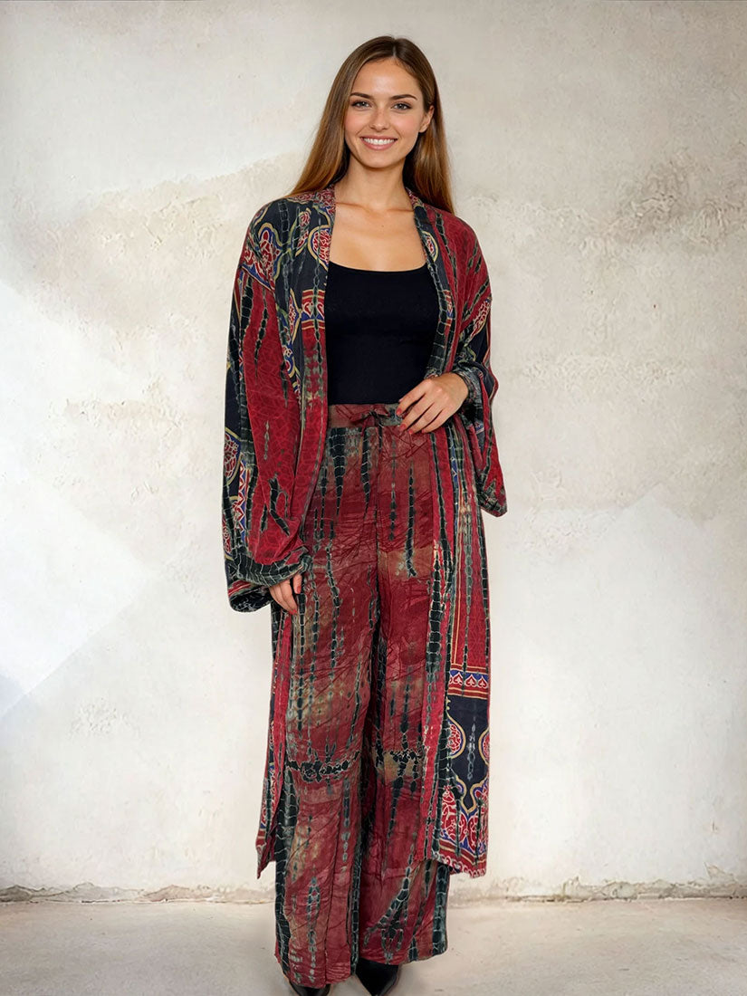 maharaja vintage tie dye kimono set from get dressed collective on brown hair model