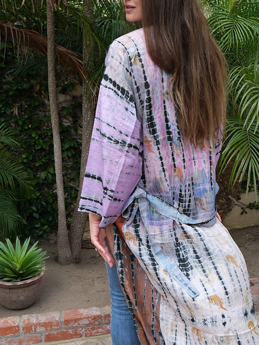 LAVENDER MIST Vintage Silk Tie Dye Kimono