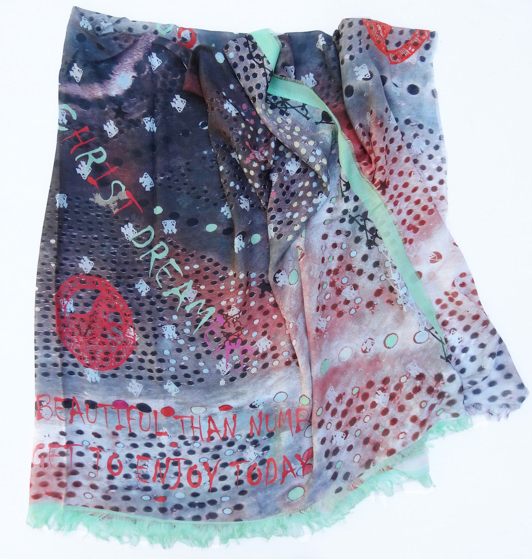 Henry Christ graffiti scarf 2 colors flat