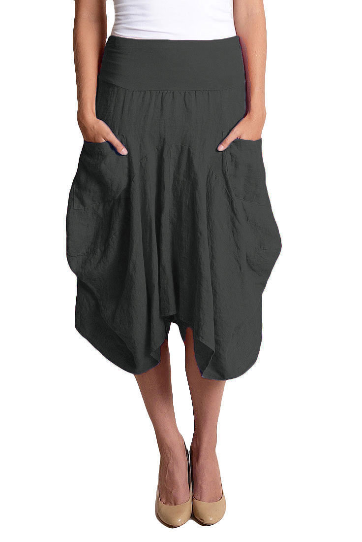 inizio-linen 2 pocket-magic skirt black