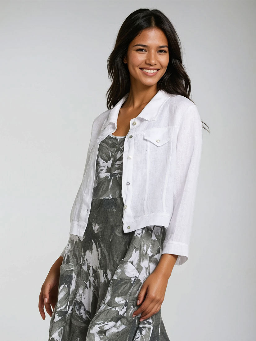 menlow cropped linen jacket from inizio in white