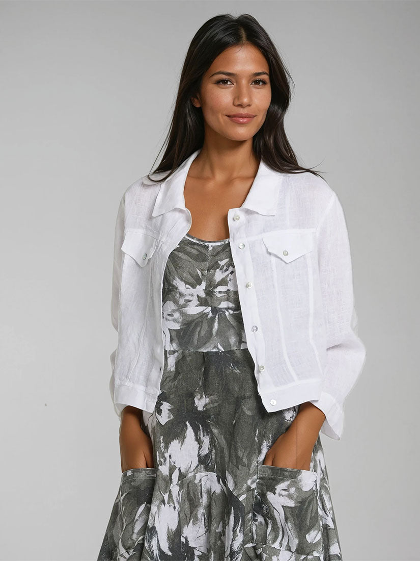 menlow cropped linen jacket from inizio white