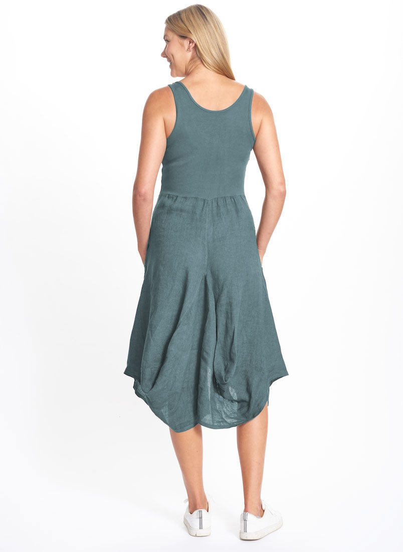 Inizio MAGIC 2 POCKET Sleeveless Linen Dress Black+Navy