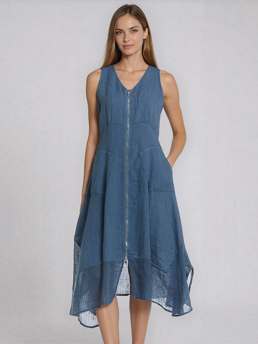 LOREL Zip Linen Midi Dress