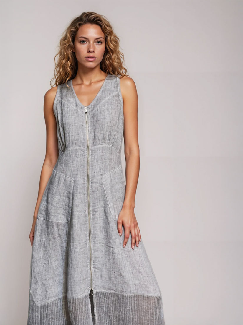 LOREL Zip Linen Midi Dress