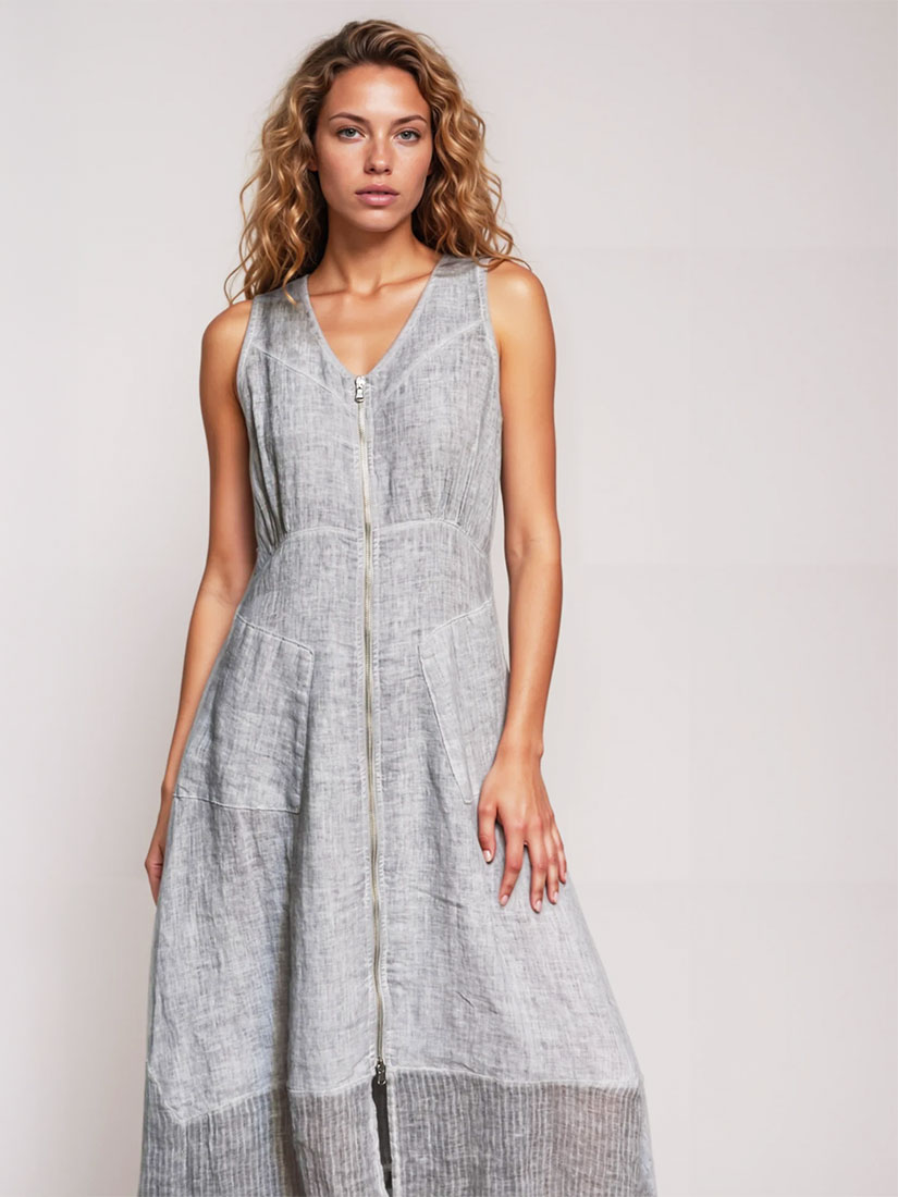 inizio lorel midi dress 90016  sandwashed sandstone on brown hair model