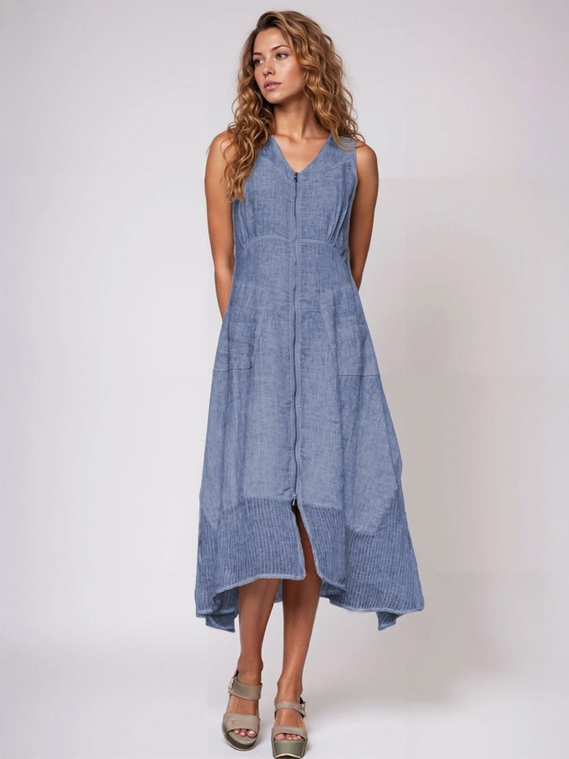 LOREL Zip Linen Midi Dress