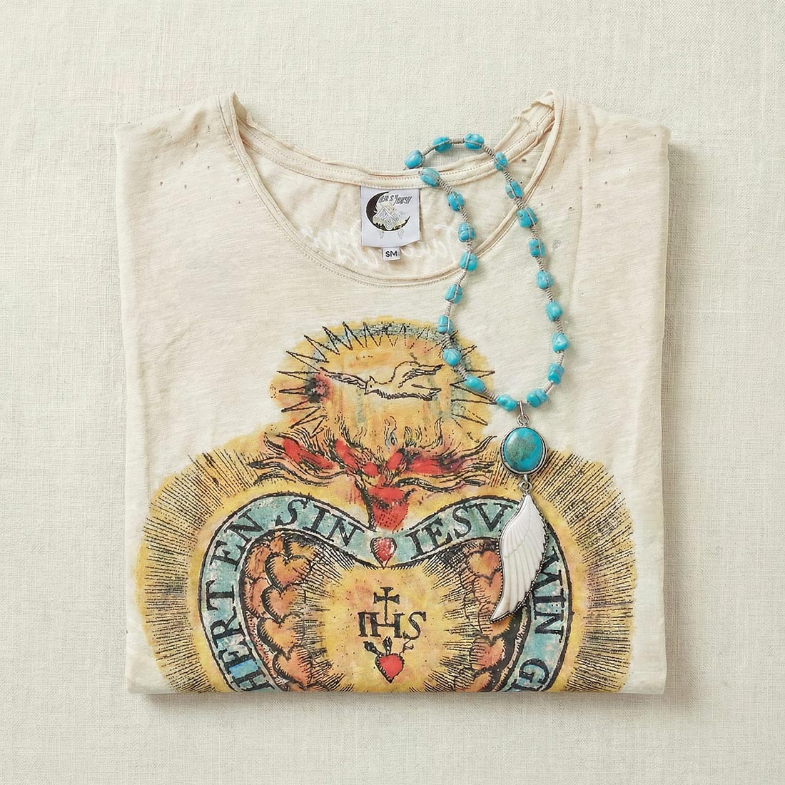 divine heart moon dance tee from jaded gypsy with turquoise necklace