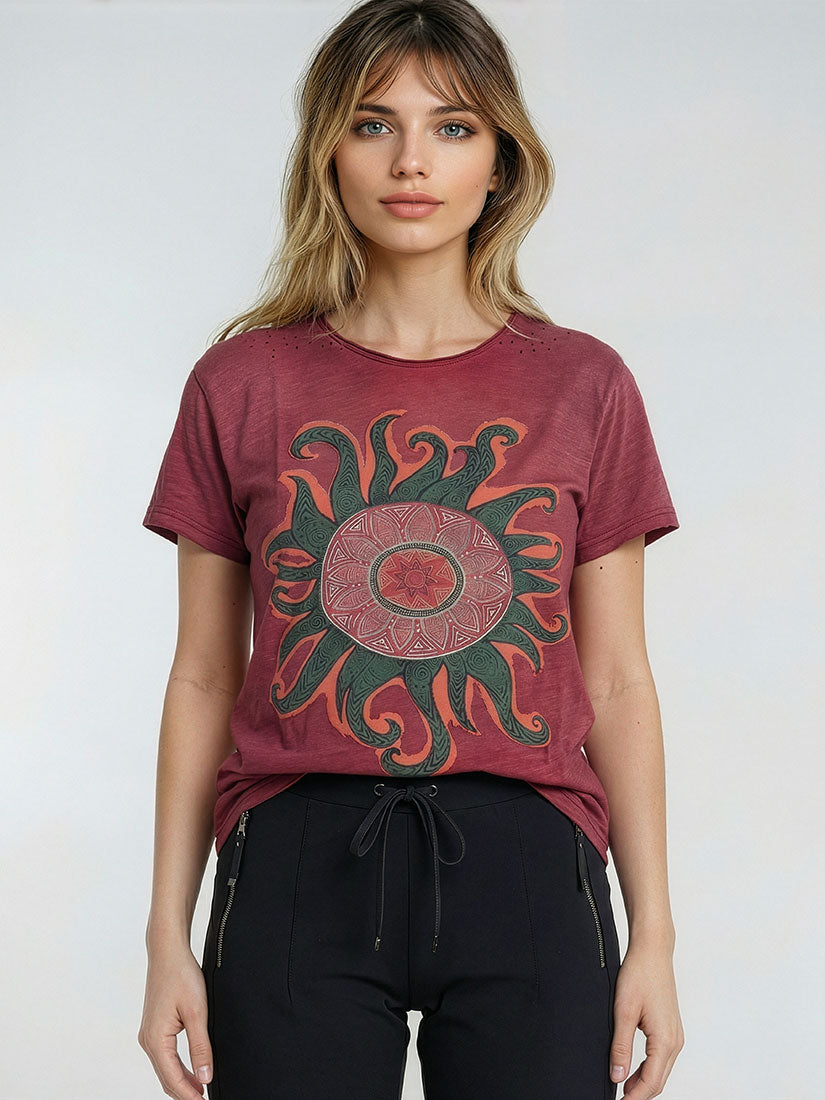 jaded gypsy solor burst moon dance tee on blond model