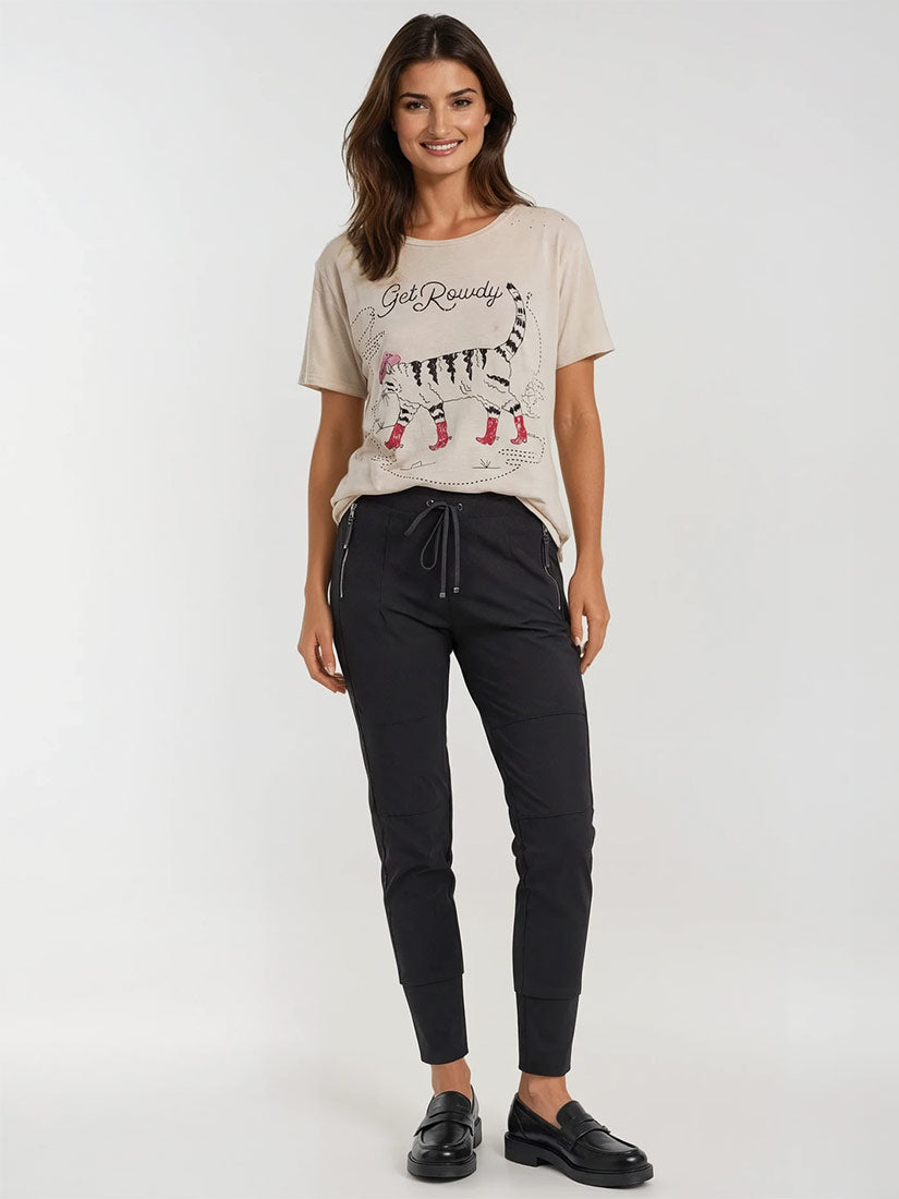 jaded gypsy let's get rowdy graphic tattered moon dance tee on model
