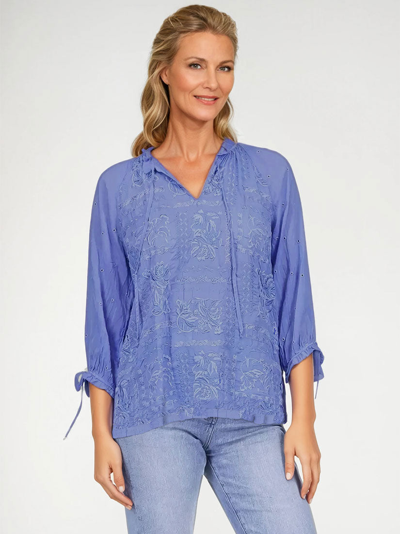 yiprianne embroidered blouse baja blue from johnny was