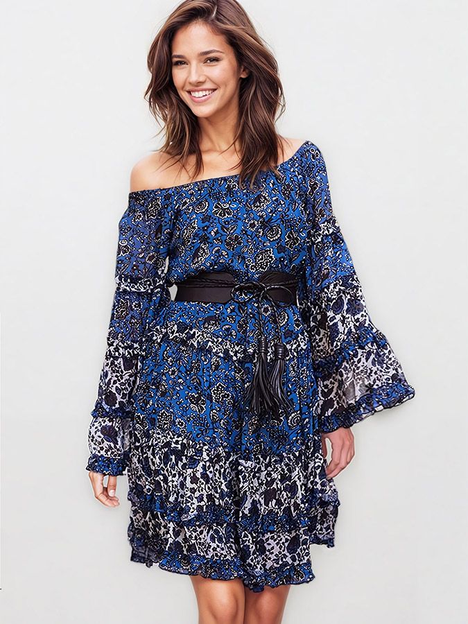 miss june torina short ruffled dress blue