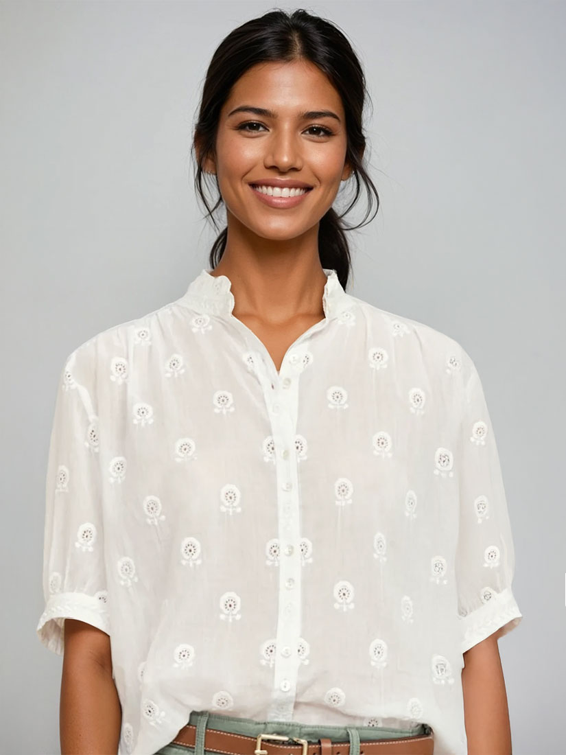 frani embroidered blouse M.A.B.E on black hair model