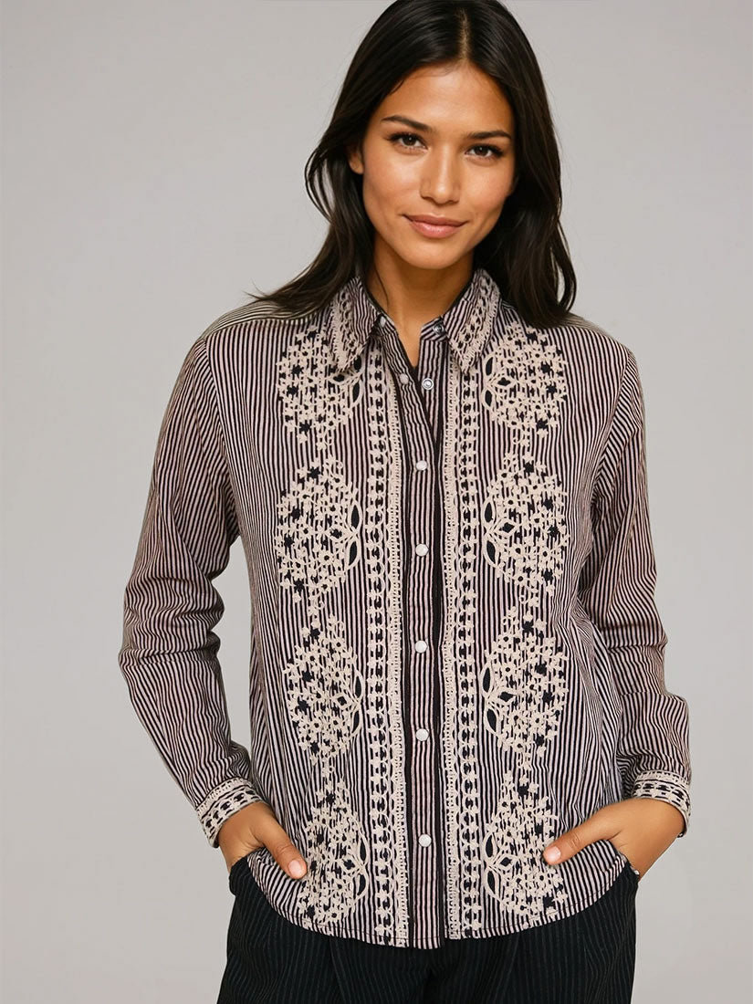 maison hotel bebo embroidered blouse cohiba tabacco