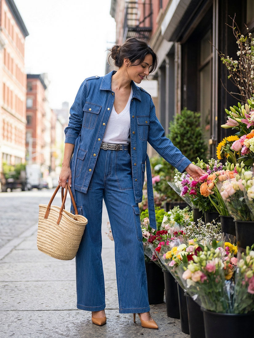 pike striped denim wide leg cargo pant by maison hotel lifestyle