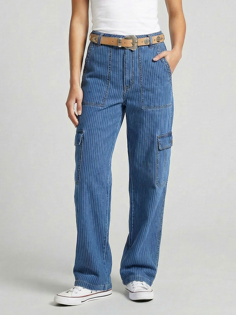 pike striped denim wide leg cargo pant by maison hotel