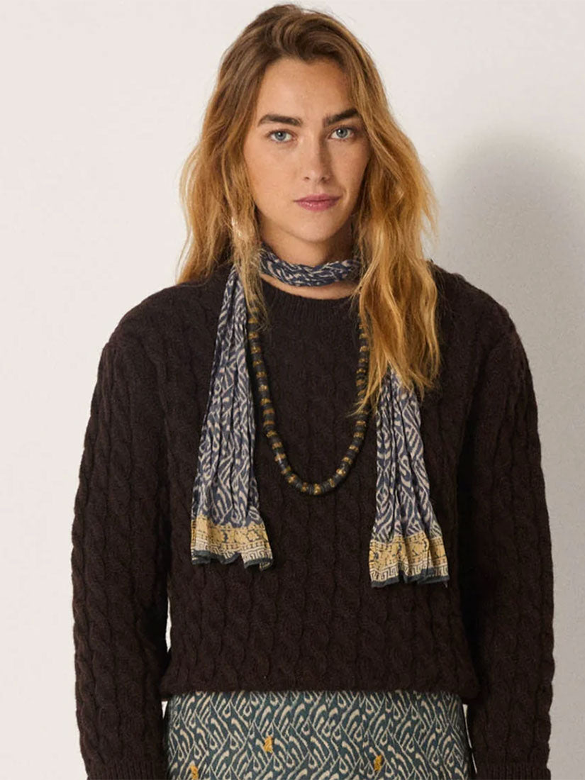 maison hotel rosie scarf blue shibori print on model