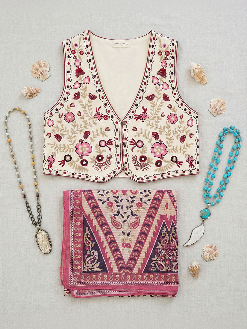 lola embroider vest pink maison hotel with jewelry and pareo