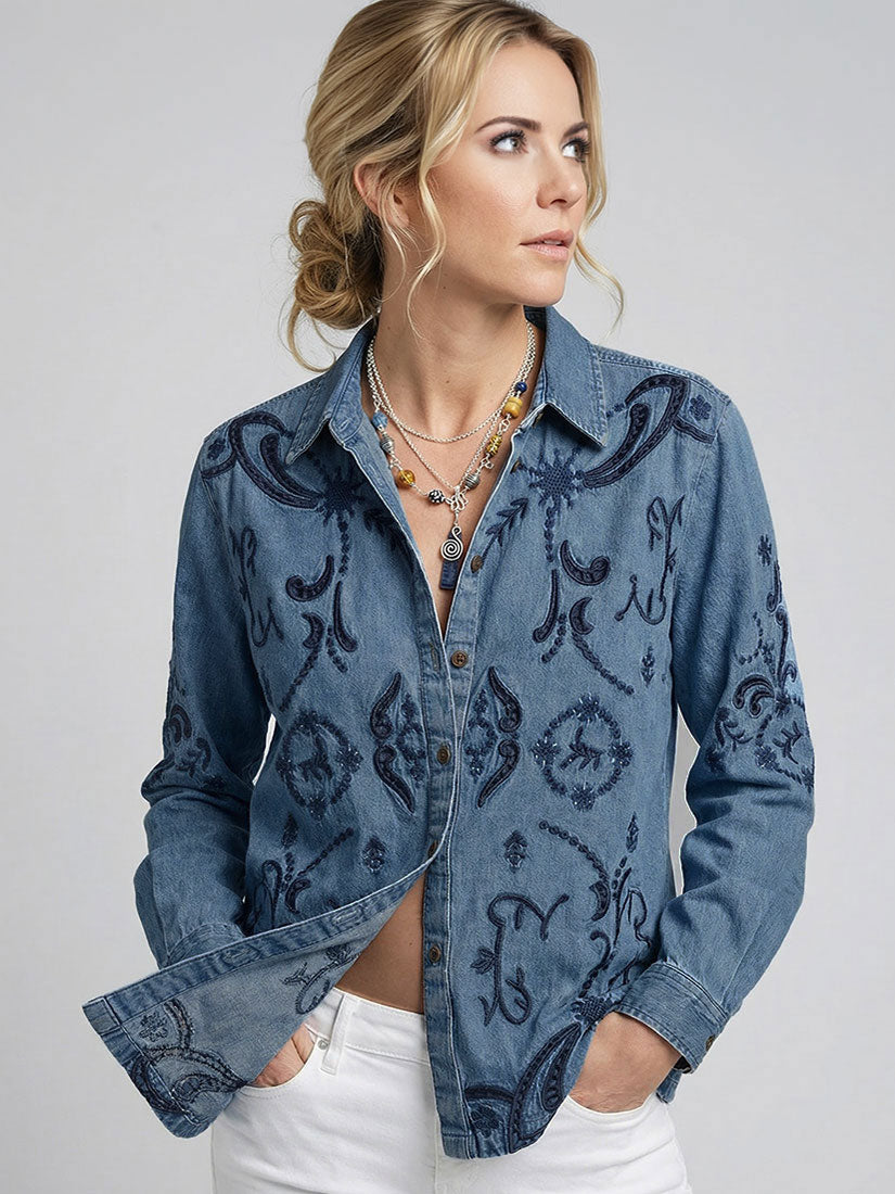 maison hotel stella constellation embroidered denim shirt