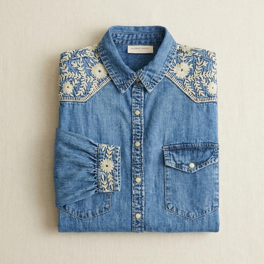 thelma embroidered shirt from maison hotel flat lay