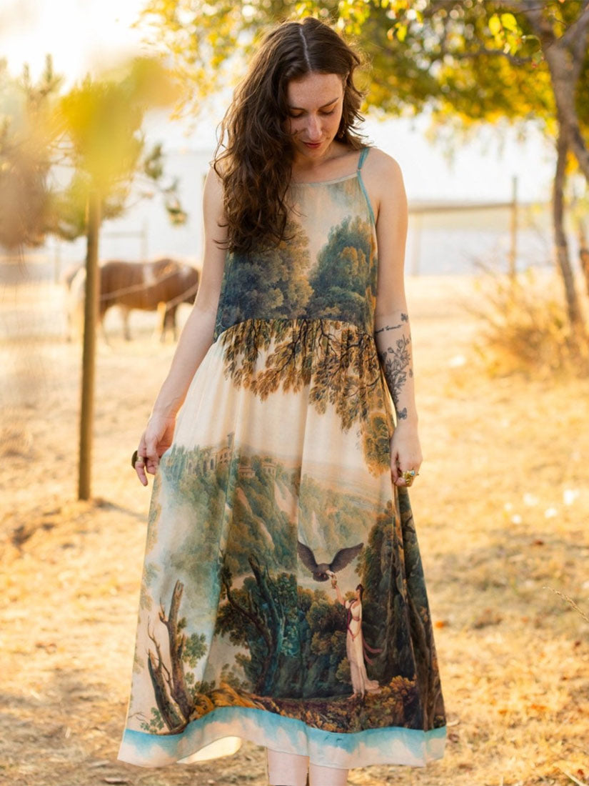 market of stars awakening boheme slip dress on brown hair model lifestyle