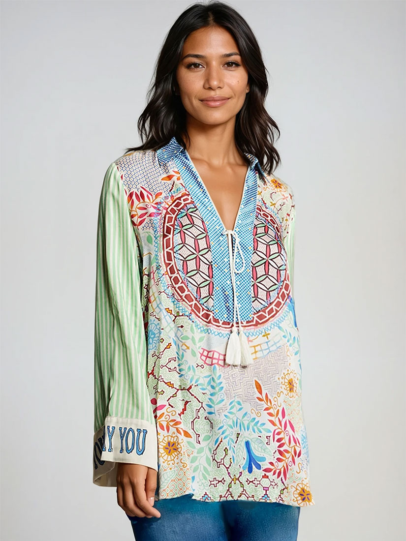 Mia string tie blouse me369 on black hair model