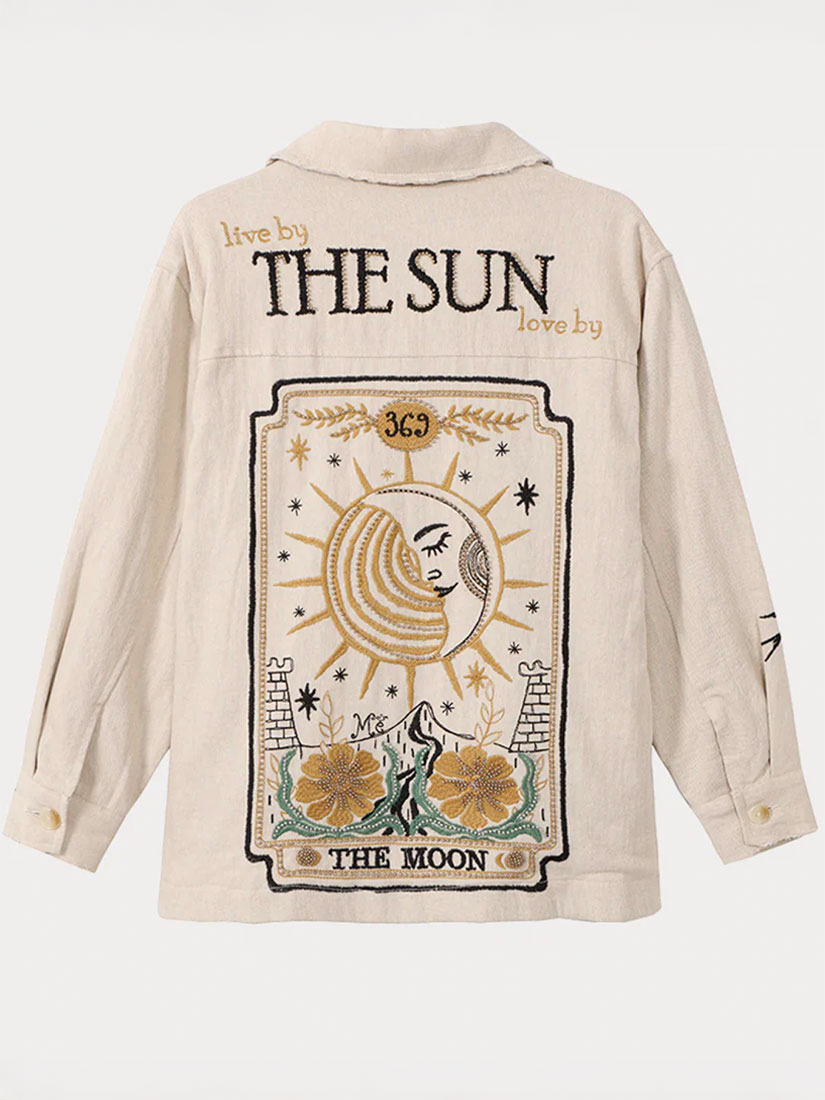 briann embroidered celestial linen jacket back view cream flat