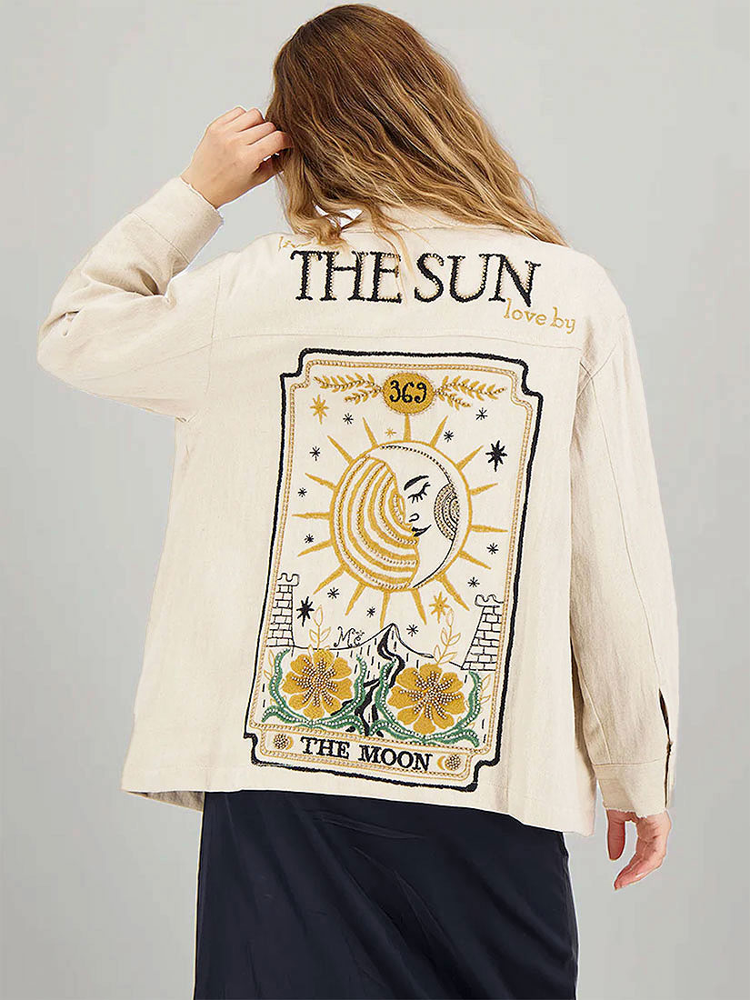 briann embroidered celestial linen jacket back view cream