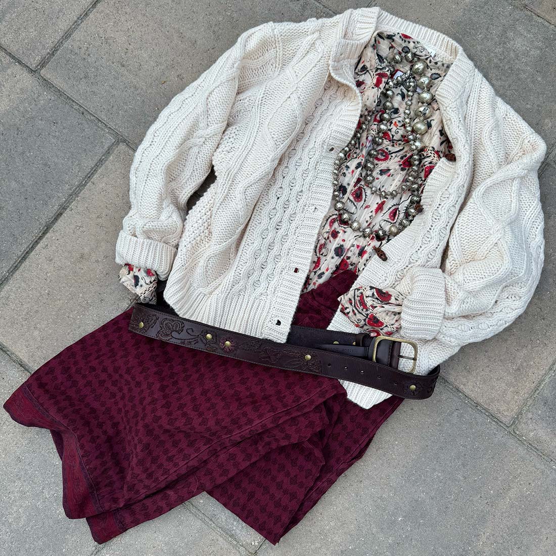 deena cable knit cardigan creme with wooden toggle buttons fit inspo