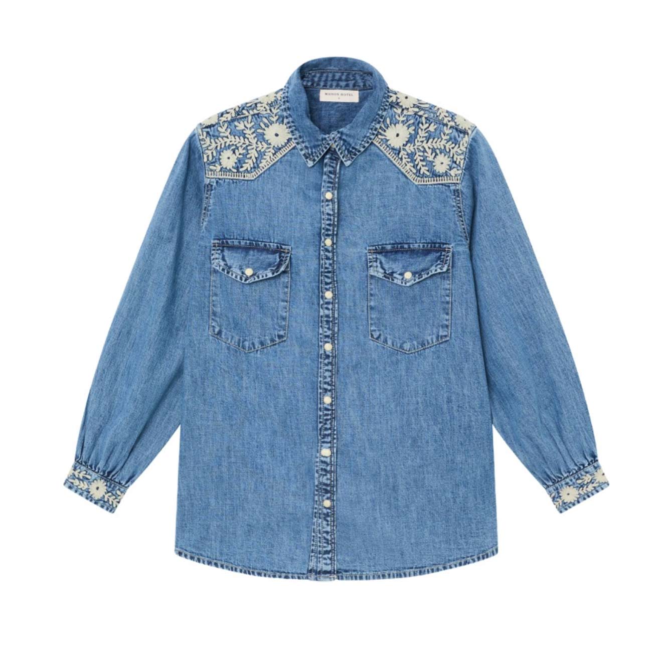 THELMA Arizona Embroidered Denim Blouse